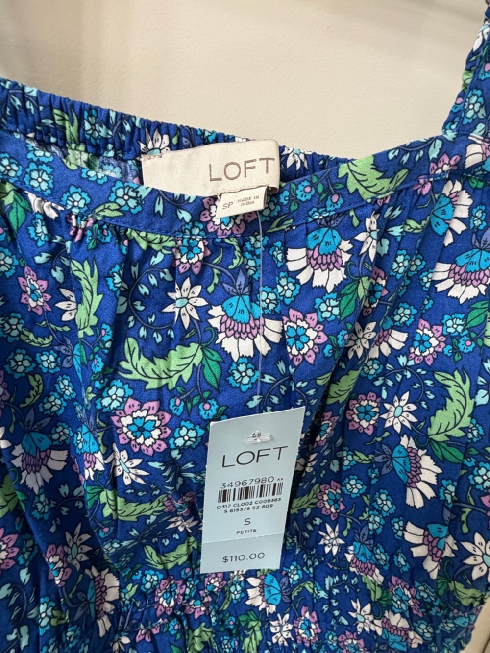 NWT Loft Blue Floral Smocked Midi Dress - Picture 5 of 6